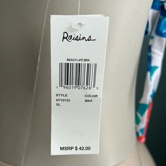 Raisins Beach Life White and Blue Tropical Print Bikini Swim Cross Back Top XL - Picture 7 of 8
